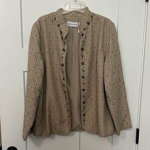 Alfred Dunner Beige Striped Blazer with Button Details